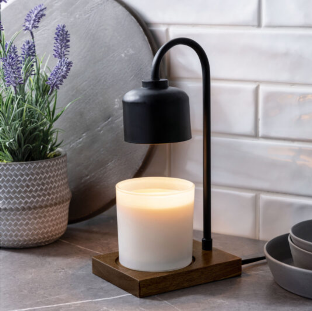 Black & Wood Candle Warmer Lamp