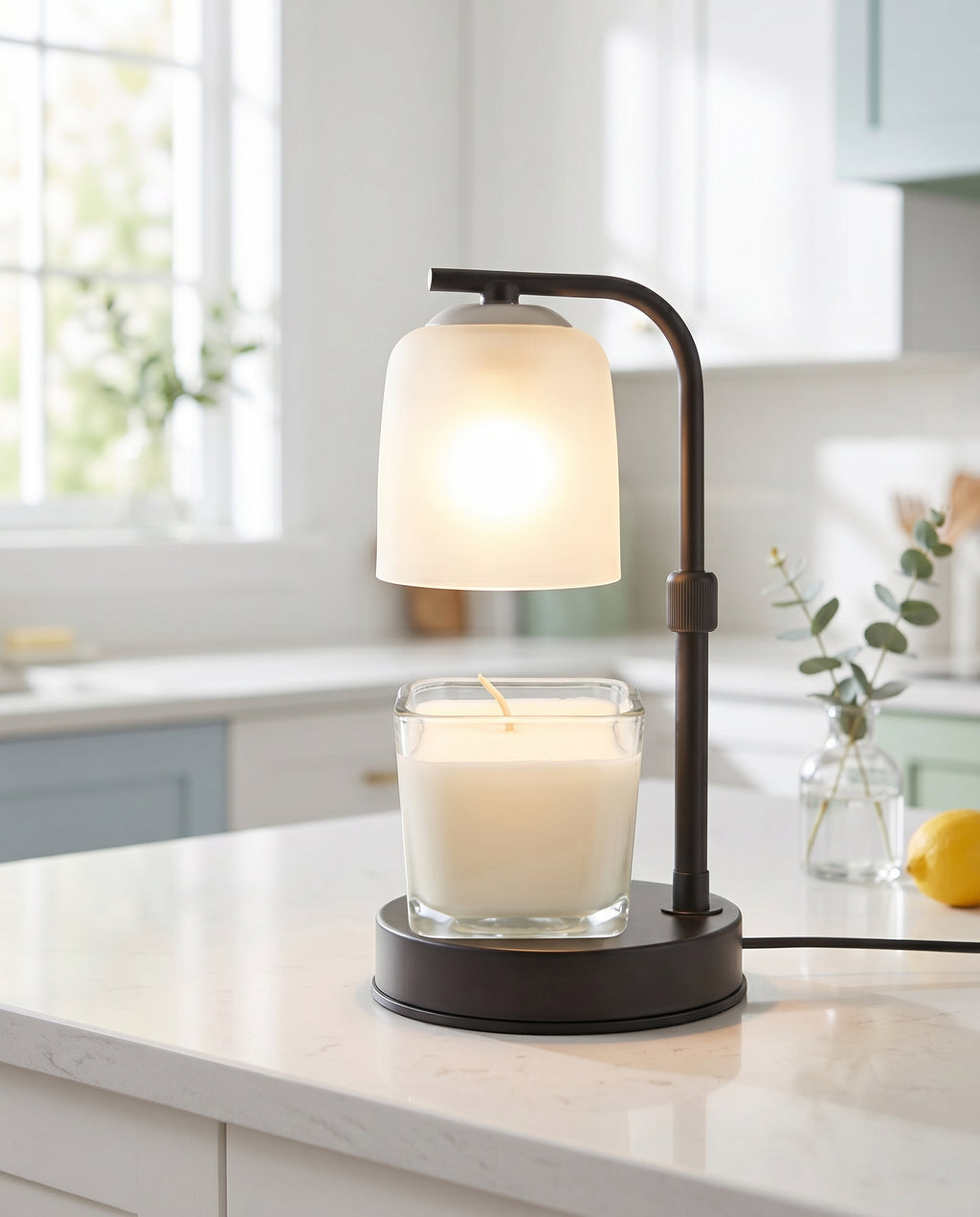 Black Metal Base with Frosted Glass - Candle Warmer Lamp