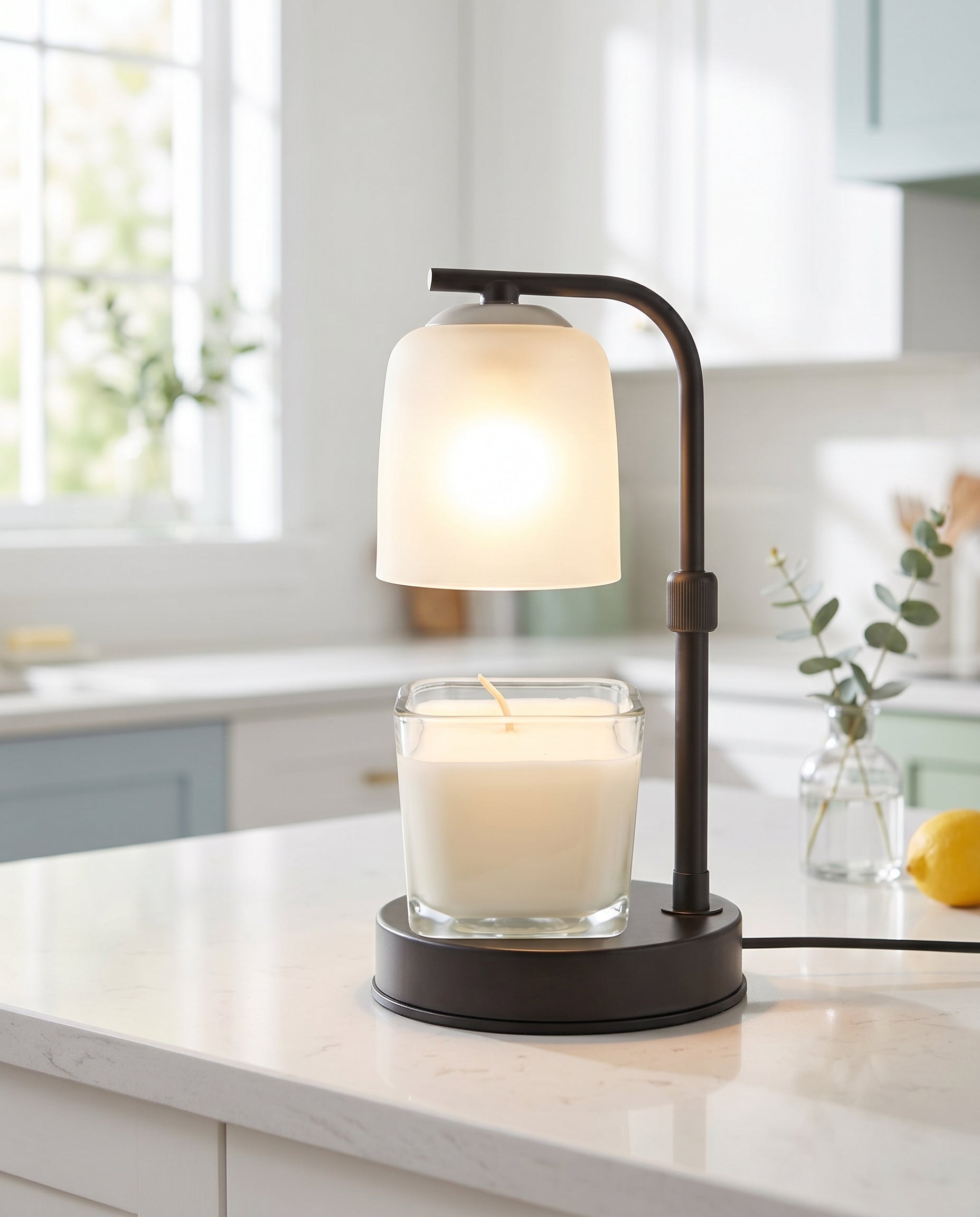 Black Metal Base with Frosted Glass - Candle Warmer Lamp