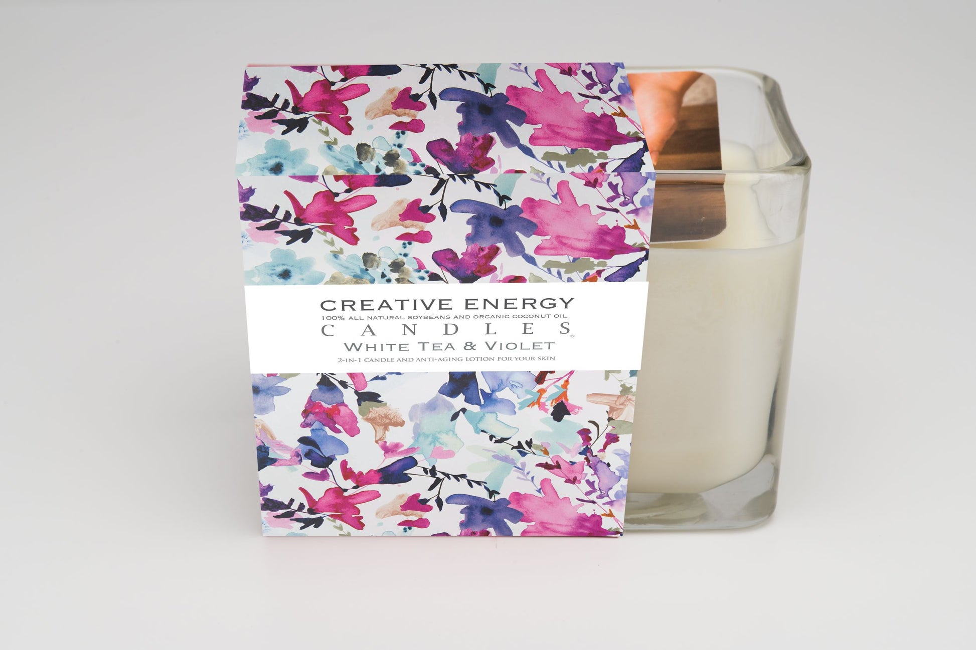 White Tea & Violet Soy Lotion Candle - Creative Energy Candles